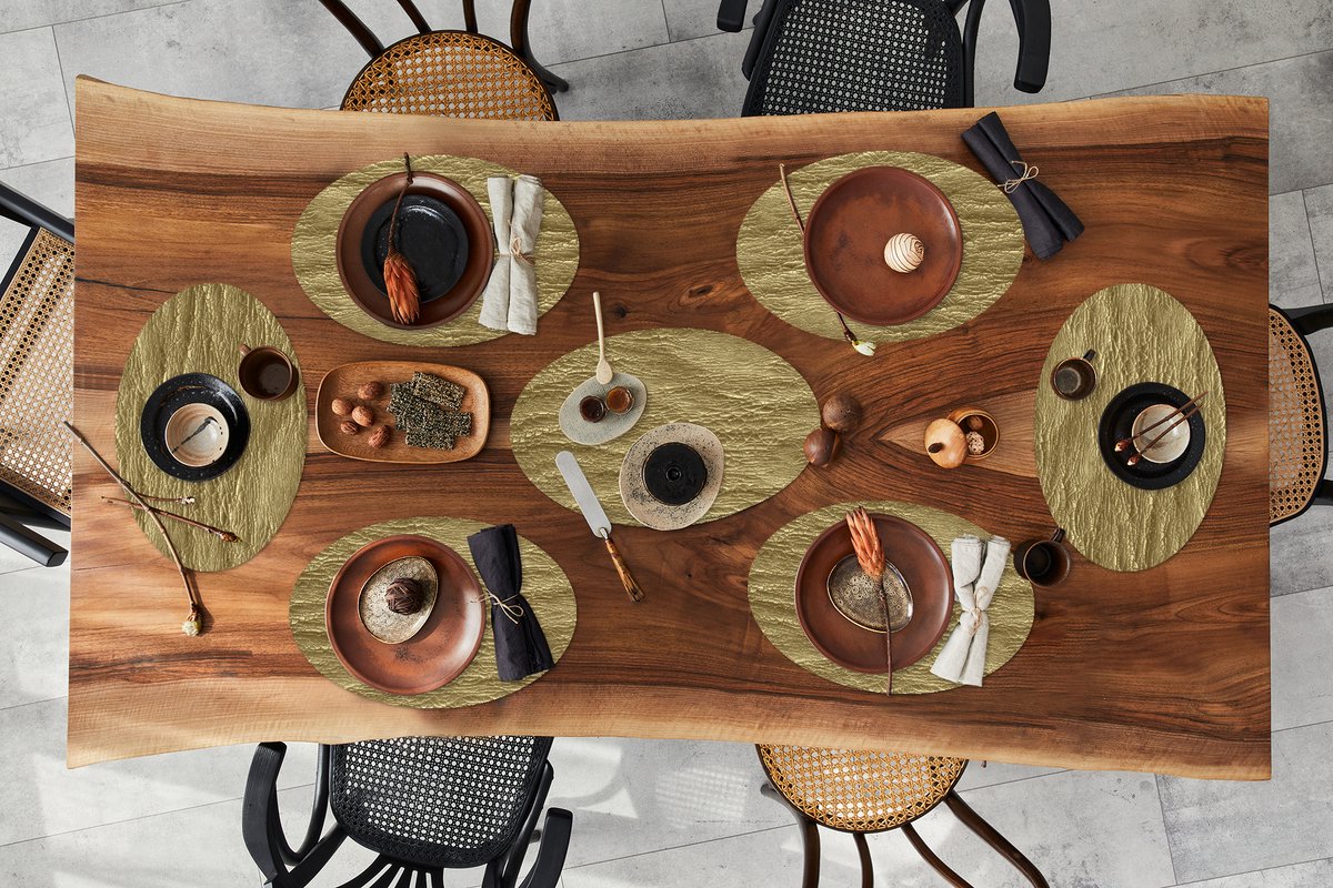 Placemats ovaal - Onderleggers - Ovale placemats - Gold - Structuur - Luxe - 10 stuks