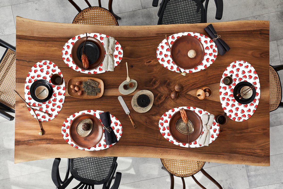Placemats ovaal - Onderleggers - Ovale placemats - Valentijn - Hart - Patroon - 6 stuks