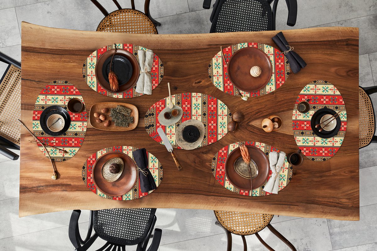 Placemats ovaal - Onderleggers - Ovale placemats - Indianen - Patronen - Abstract - 10 stuks