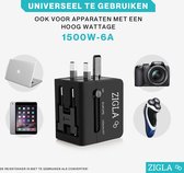 ZIGLA – Universele Reisstekker met 2 USB Poorten - Wereldstekker - 1500 Watt Internationale Reisstekker voor 150+ landen - Zwart