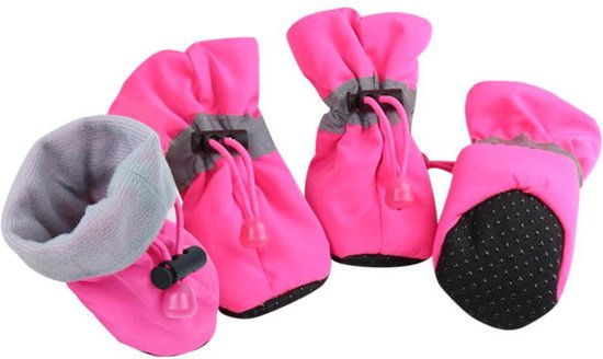 Hondenschoenen - Gripzolen - Elastische Sluiting - Spatbestendig - 4 St. - Roze - 6 x 5 cm