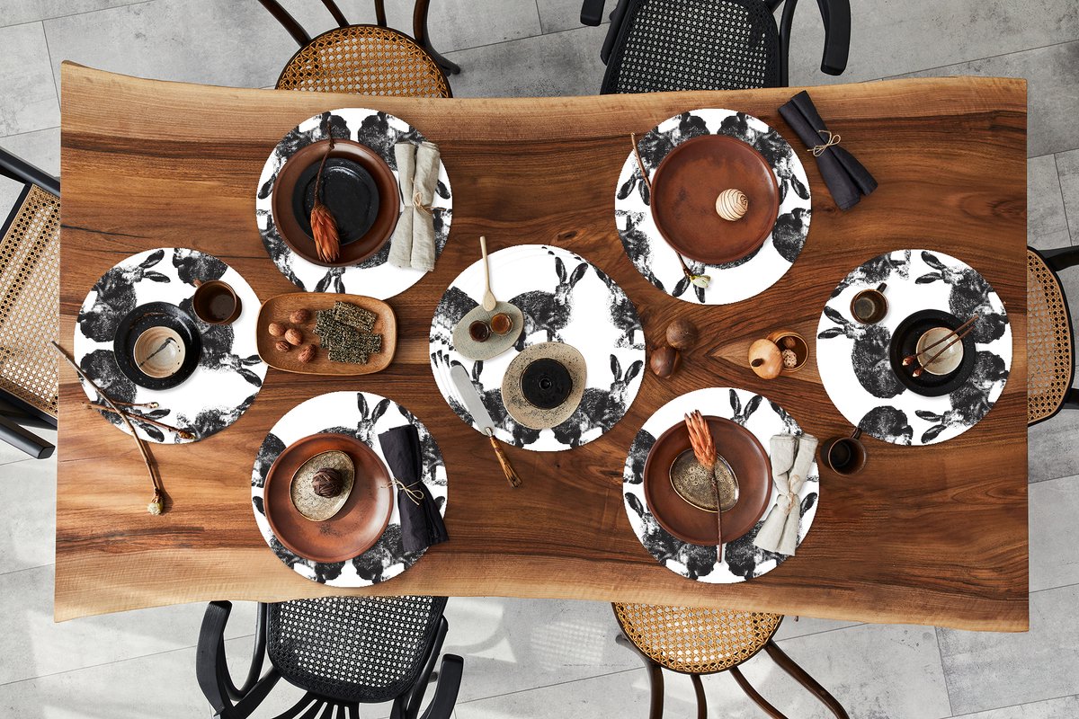 Ronde placemats - Onderlegger - Placemats rond - Vintage - Design - Konijn - Dieren - 10 stuks