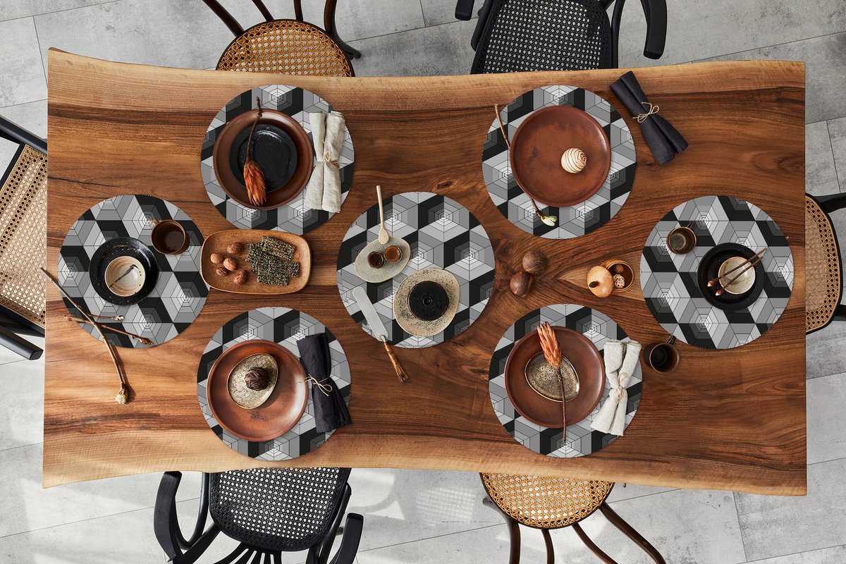 Ronde placemats - Onderlegger - Placemats rond - Patronen - Kubus - 3D - 8 stuks