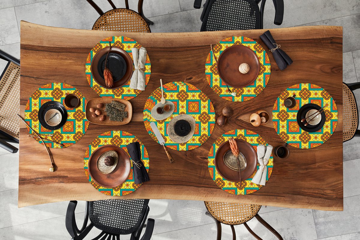Ronde placemats - Onderlegger - Placemats rond - Patchwork - Retro - Bloemen - Design - 10 stuks