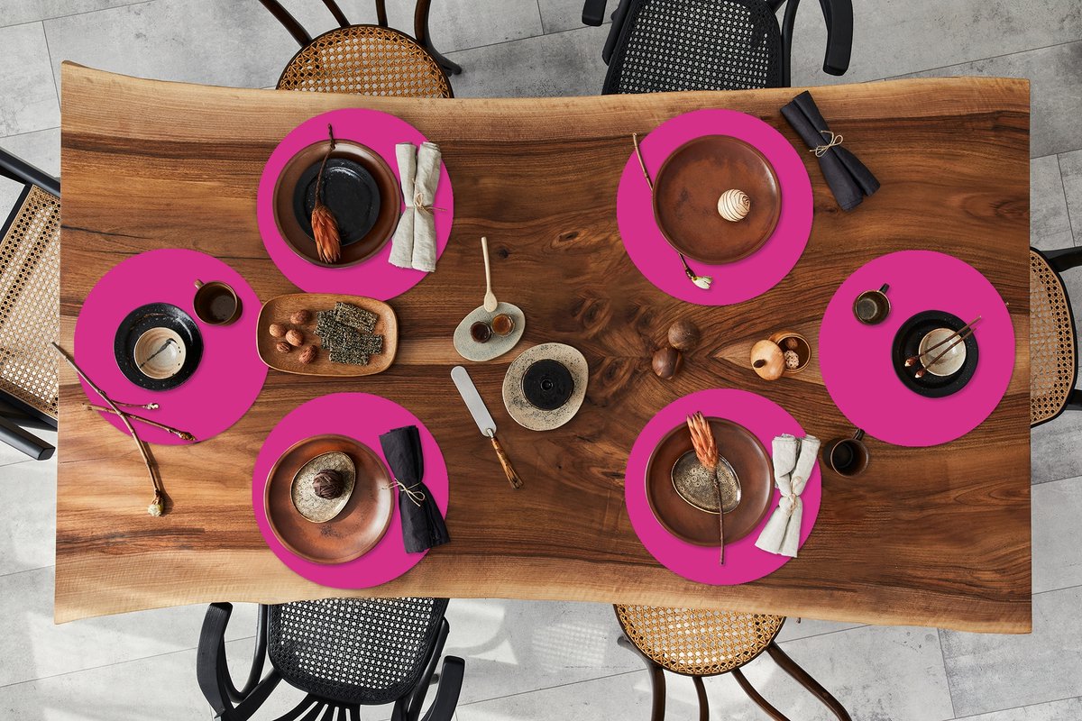Ronde placemats - Onderlegger - Placemats rond - Fuchsia - Neon - Kleuren - 6 stuks