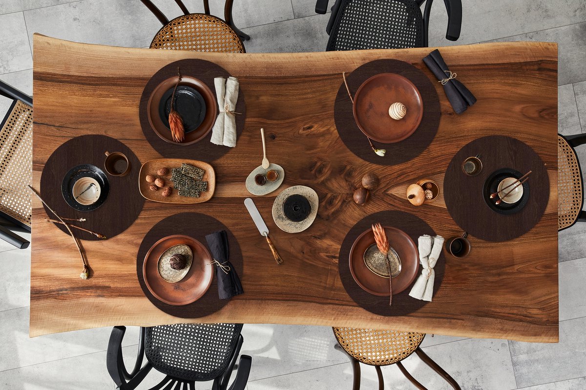Ronde placemats - Onderlegger - Placemats rond - Patroon - Hardhout - Plank - 6 stuks