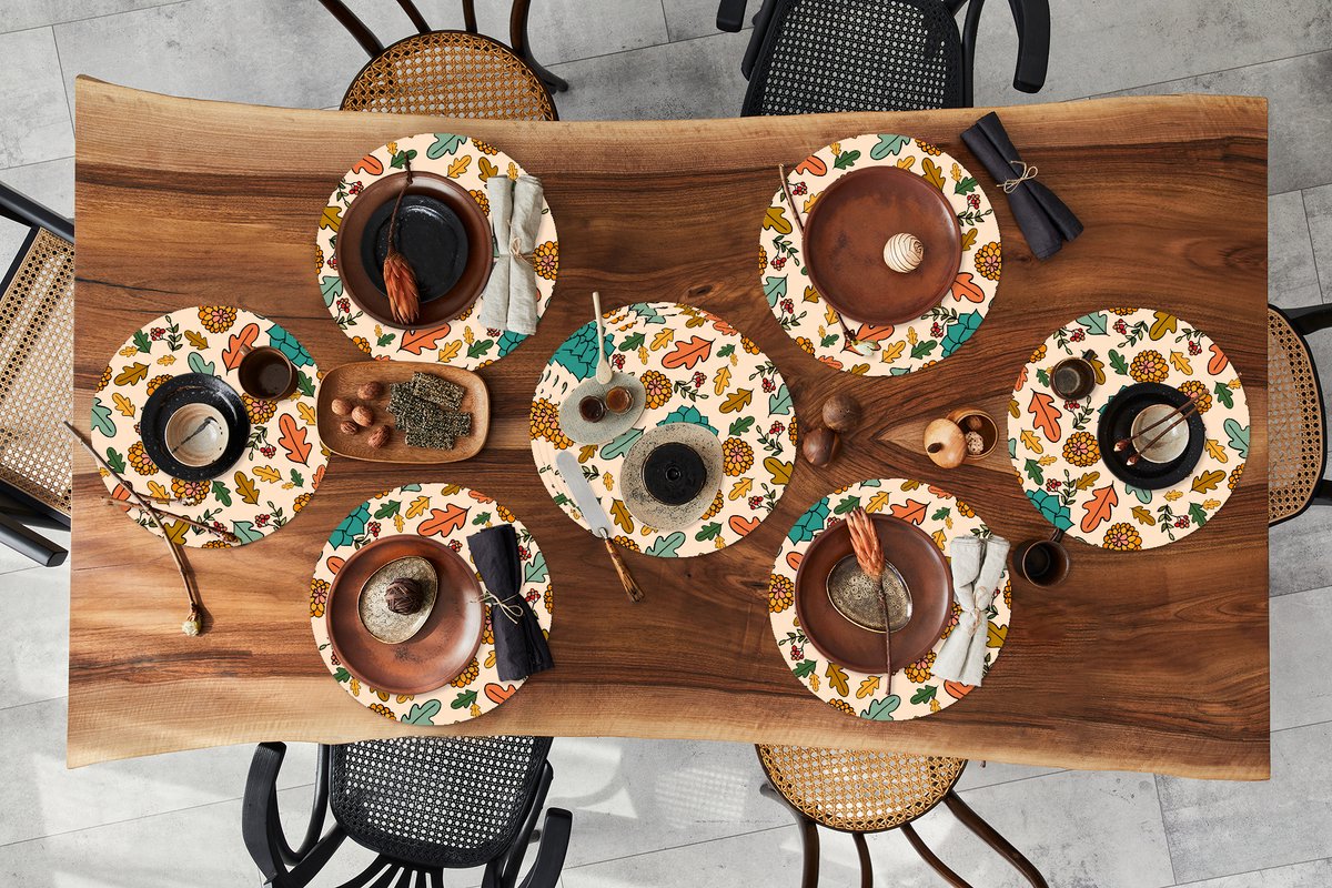 Ronde placemats - Onderlegger - Placemats rond - Herfst - Bloemen - Patronen - 10 stuks