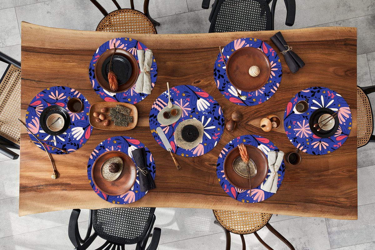 Ronde placemats - Onderlegger - Placemats rond - Patronen - Abstract - Bloemen - 10 stuks