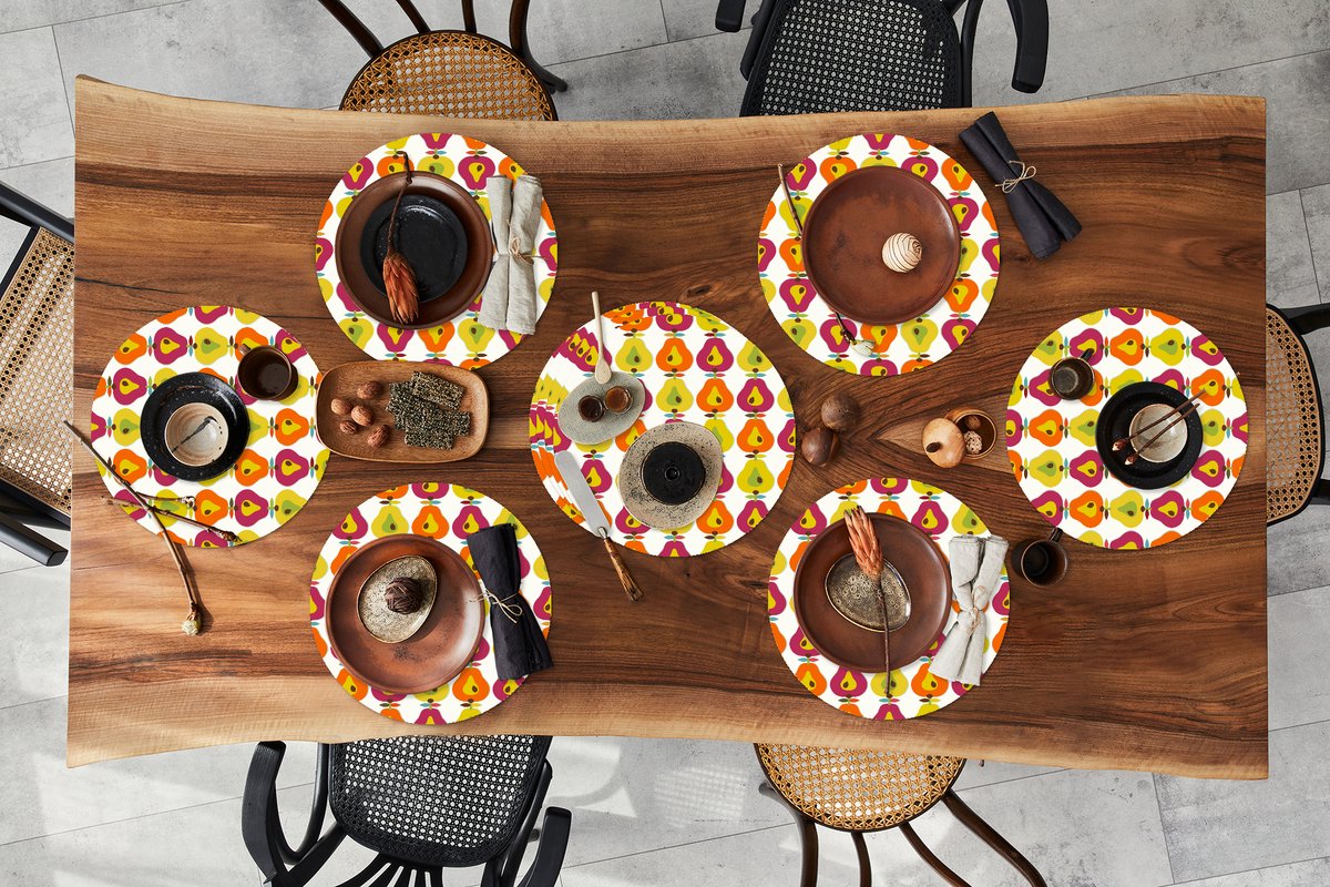 Ronde placemats - Onderlegger - Placemats rond - Retro - Design - Peer - Fruit - 10 stuks