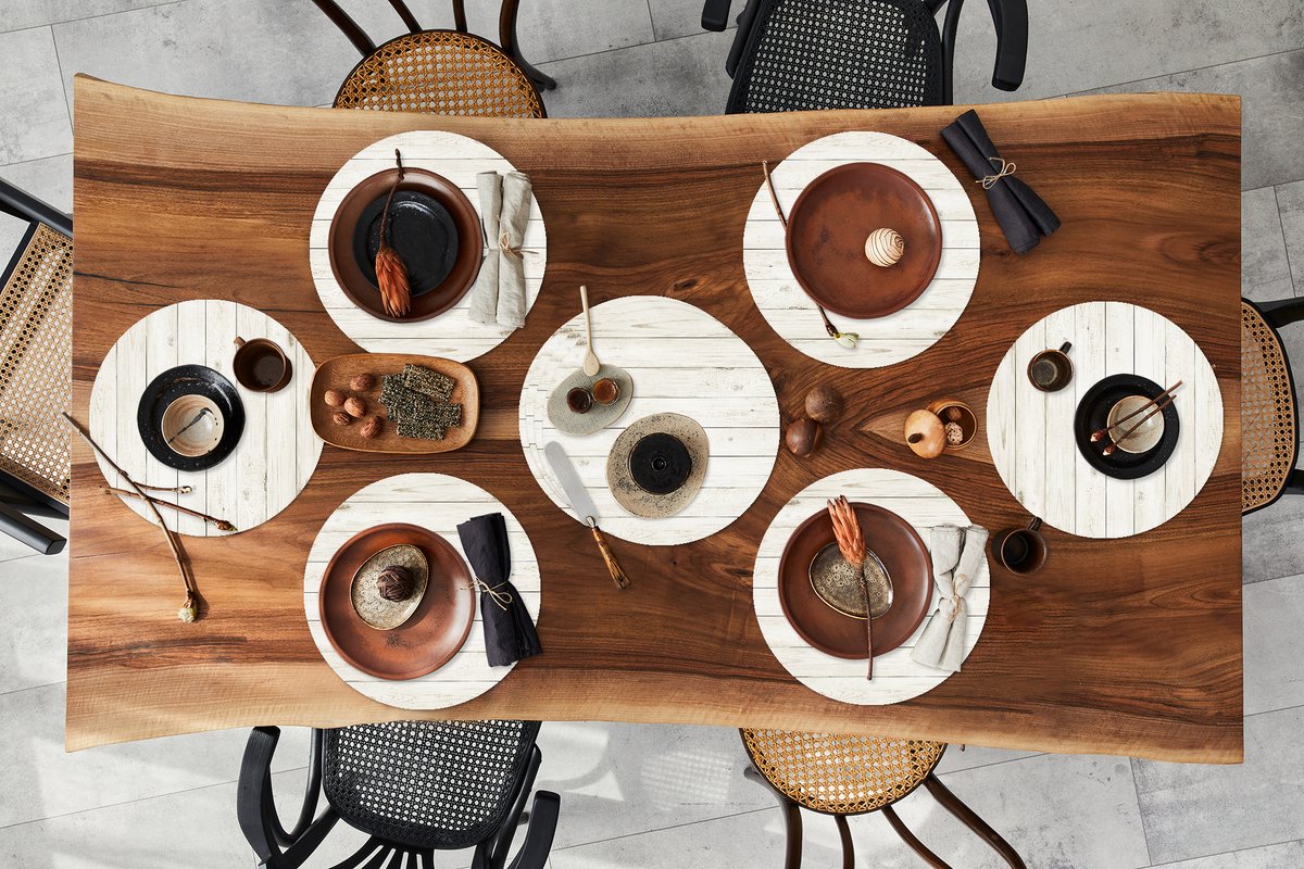 Ronde placemats - Onderlegger - Placemats rond - Plank - Wit - Hout - Design - 10 stuks
