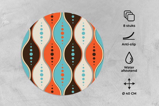 Sets de table ronds - Dessous de verre - Napperons de table ronds - Rétro - Cercle - Design - 8 pièces