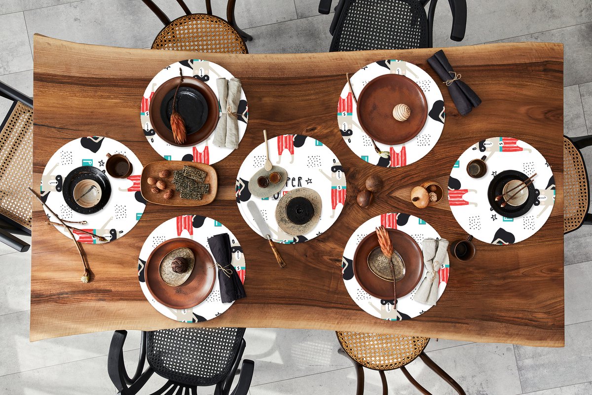 Ronde placemats - Onderlegger - Placemats rond - Jongens - Patroon - Superheld - 8 stuks