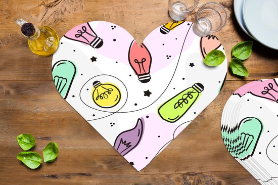 Dessous de verre - Napperons - Napperons coeur - Pastel - Arc-en-ciel - Lampe - Motifs - 10 pièces