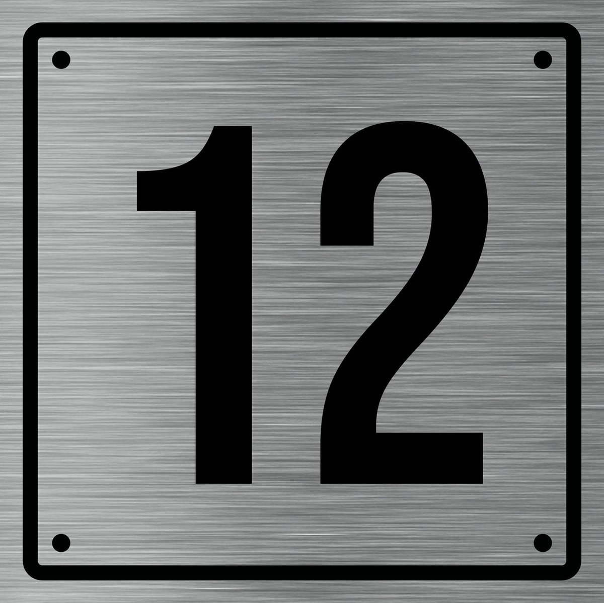 Huisnummerbord 12 - Incl. Schroeven en Pluggen – Acrylaat - 10 x 10 cm - RVS met Zwart