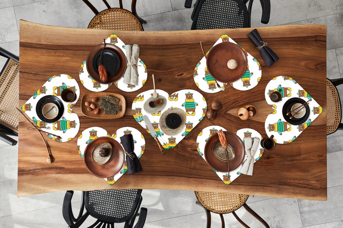 Onderleggers - Placemats - Placemats hartje - Knuffel - Beer - Patronen - 10 stuks