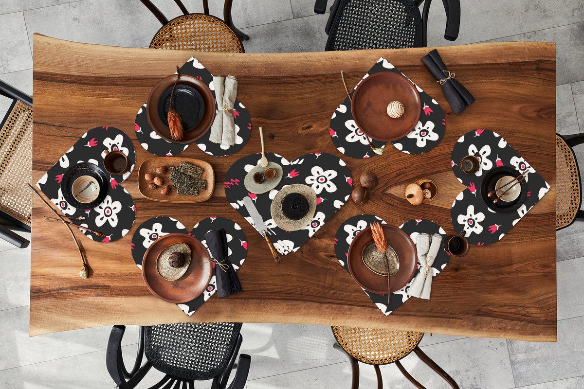Onderleggers - Placemats - Placemats hartje - Patronen - Bloemen - Sterren - 10 stuks