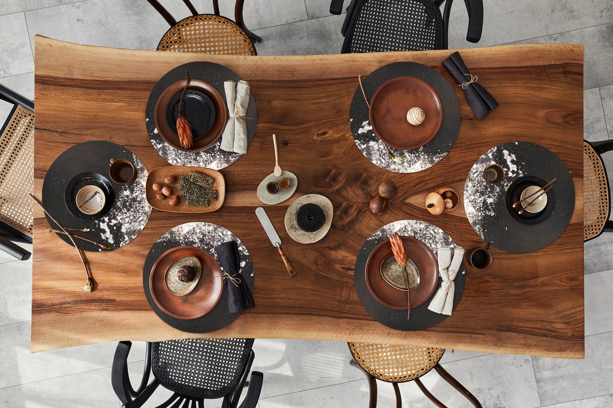 Ronde placemats - Onderlegger - Placemats rond - Zilver - Roest print - Zwart - 6 stuks