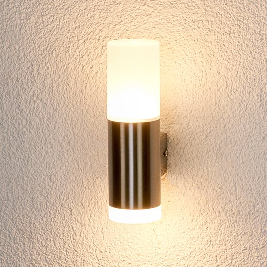 Lindby - LED wandlamp buiten - 2 lichts - roestvrij staal, polycarbonaat - H: 25.6 cm - roestvrij staal, wit - Inclusief lichtbronnen