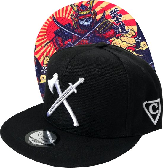 Capiche® Snapback Pet Heren – Samurai – Zwart – Verstelbaar met Druksluiting – Sportcap – Baseball Cap – Mannen Cap – Warrior Pet