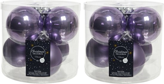 24x stuks kerstballen heide lila paars van glas 8 cm - mat en glans - Kerstversiering/boomversiering