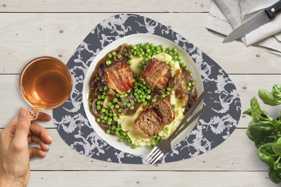 Placemat organisch - Placemats organic - Onderleggers - Patronen - Zwart Wit - Camouflage - 8 stuks