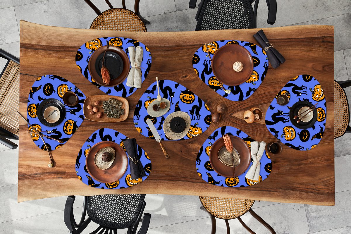 Placemat organisch - Placemats organic - Onderleggers - Halloween - Kat - Heks - 8 stuks