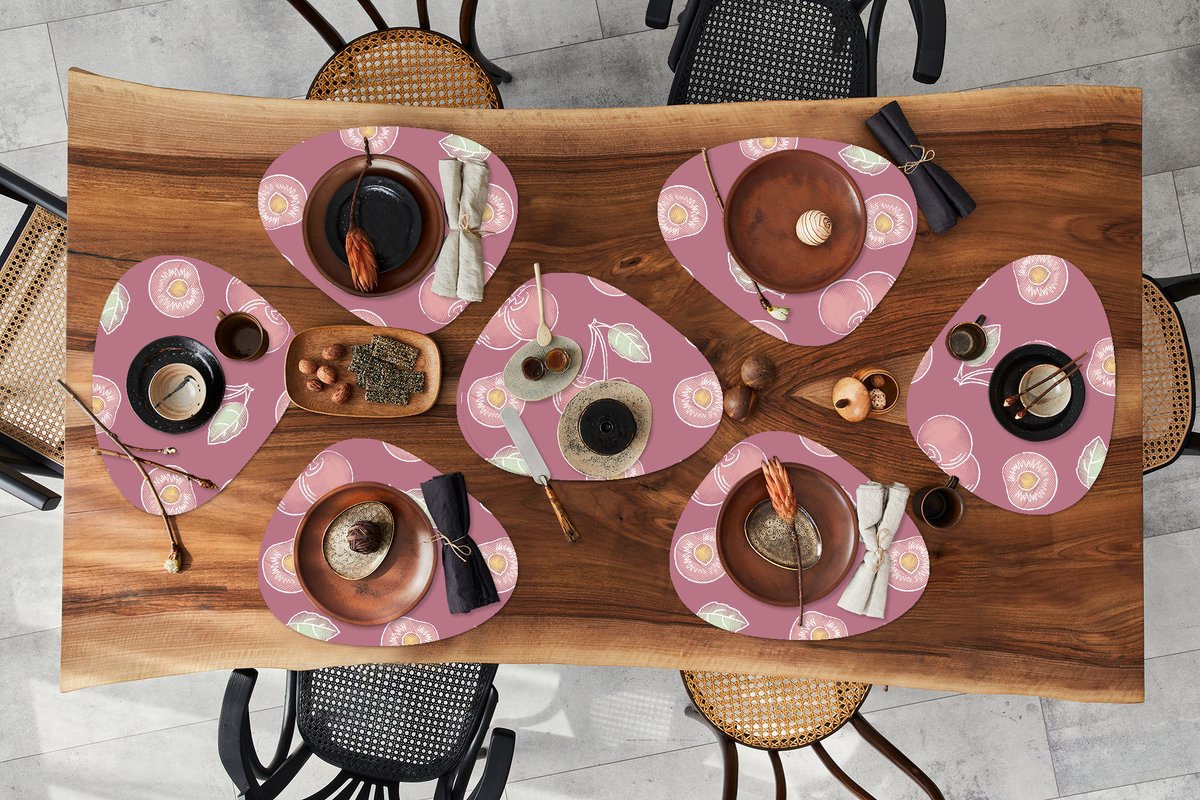 Placemat organisch - Placemats organic - Onderleggers - Design - Kers - Patroon - 8 stuks