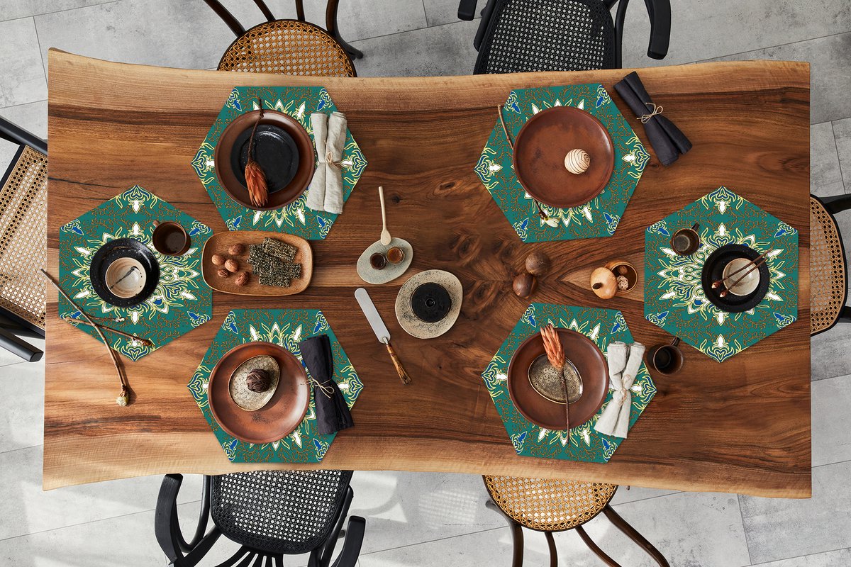 Placemats hexagon - Onderleggers placemats - Placemat zeshoek - Mandala - Patronen - Zen - 6 stuks