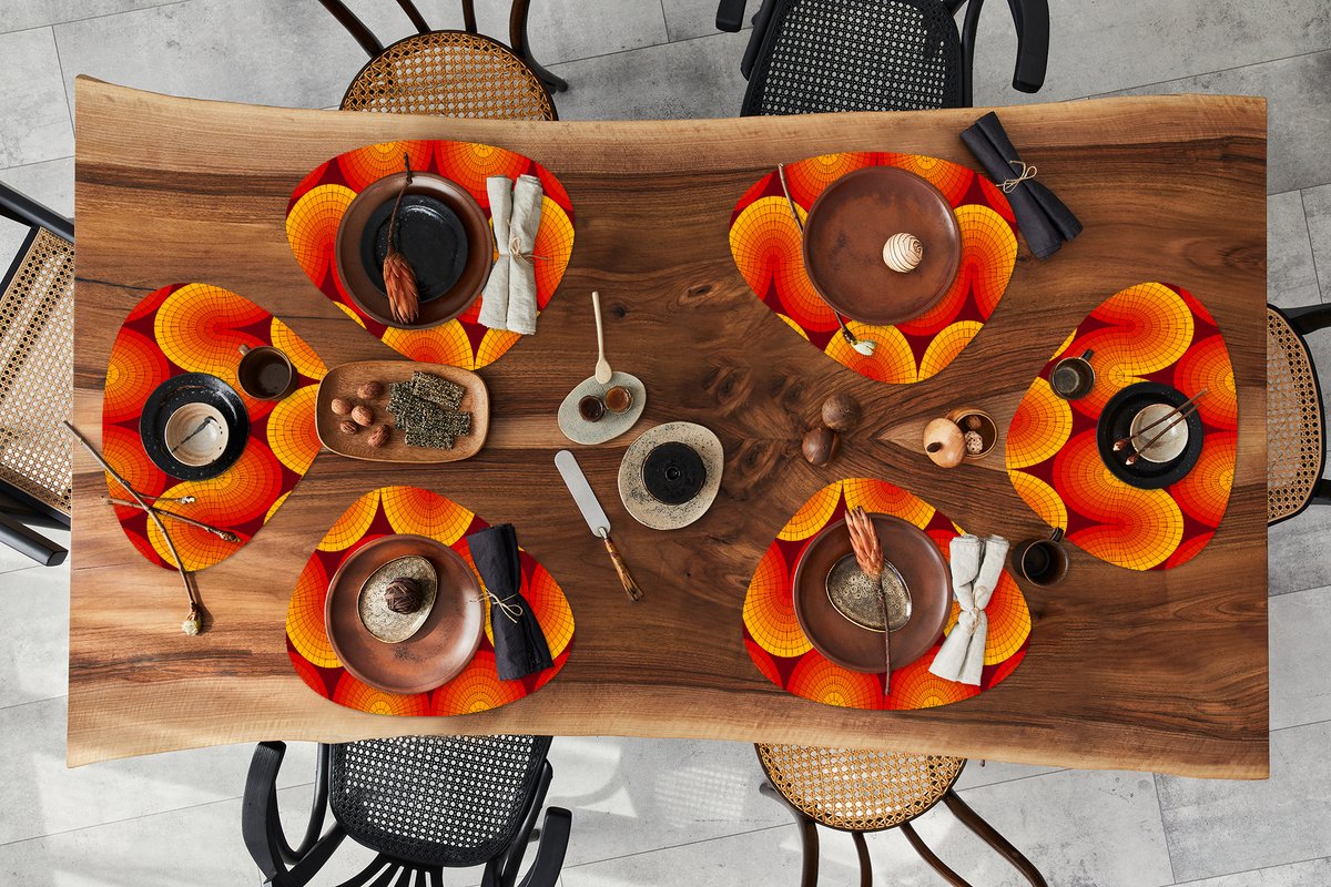 Placemat organisch - Placemats organic - Onderleggers - Design - Retro - Rood - Abstract - 6 stuks