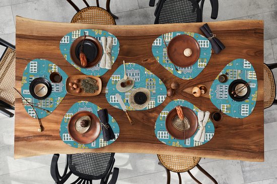 Set de table bio - Napperons bio - Dessous de verre - Automne - Motifs - Maison - 8 pièces