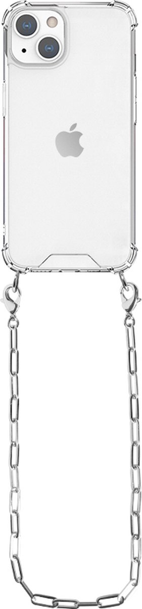 Casies Apple iPhone 13 Mini hoesje met koord - zilveren ketting - short size - Cord Case Silver