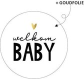 Sluitsticker Groot Welkom Baby met goud hart / hartje – Sluitzegel – Kadosticker | Zwart – Goud – Wit | Verrassen - Zwangerschap | Geboorte – Zwangerschap – Geboortekaart – Jongen/Meisje – Kraamfeest | Envelop sticker | Cadeau – Gift – Cadeauzakje