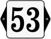 Huisnummerbord klassiek - huisnummer 53 - 16 x 12 cm - wit - schroeven  - nummerbord  - voordeur