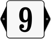 Huisnummerbord klassiek - huisnummer 9 - 16 x 12 cm - wit - schroeven  - nummerbord  - voordeur