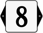 Huisnummerbord klassiek - huisnummer 8 - 16 x 12 cm - wit - schroeven  - nummerbord  - voordeur