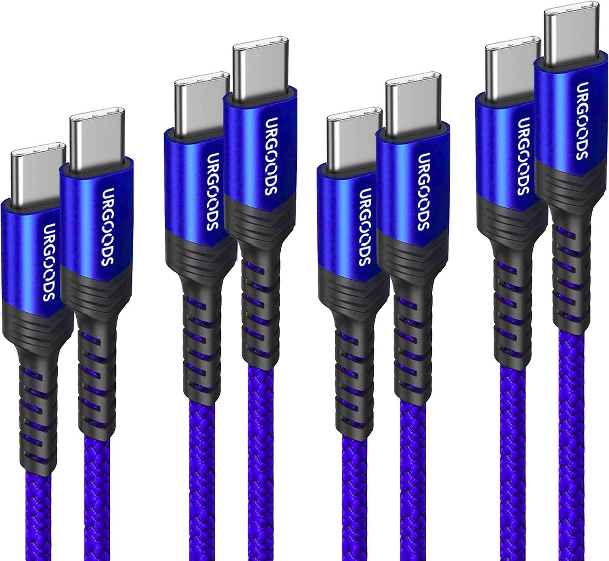 USB C Kabel 4 Stuks - USB C naar USB C - 100W 5A - 2 Meter - OplaadKabel - Gevlochten Nylon - Snellader