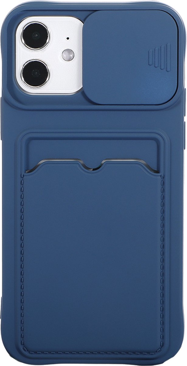Hoesje geschikt voor iPhone 12 - Backcover - Pasjeshouder - Portemonnee - Camerabescherming - TPU - Donkerblauw