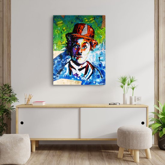 Luxe Canvas Schilderij Charlie Chaplin | 60x90 | Woonkamer | Slaapkamer | Kantoor | Muziek | Design | Art | Modern | ** 4CM DIK! 3D EFFECT**