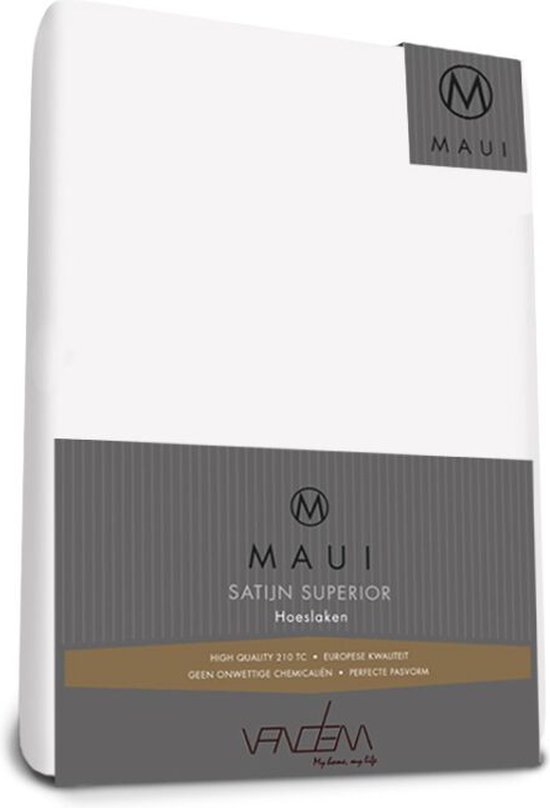 Maui - Van Dem - satijn Topper hoeslaken de luxe 200 x 220 cm wit