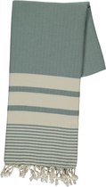 hiPPs Luxe Hamamdoek TABIAT C-GREEN | Saunadoek | Strandlaken | Handdoek | Pareo | Ultra soft katoen | Handloom | Lichtgewicht | Mooie franjes