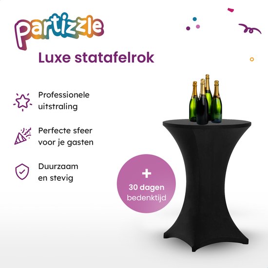 Partizzle 2x Luxe Statafelrok - ∅80-85x110 cm - Extra Dik & Sterk - Stretch Statafelhoes - Statafel Partytafel Tafelrok - Koningsdag - Zwart - Partizzle®