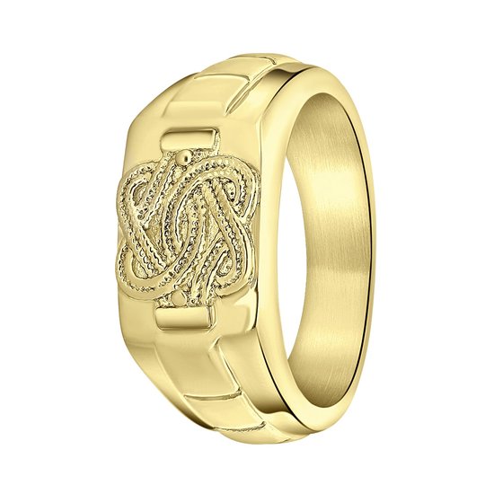 Lucardi Heren Gerecycled stalen goldplated ring surinaamse mattenklopper - Ring - Staal - Goudkleurig - 19 / 60 mm