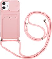 Hoesje geschikt voor iPhone 13 Mini - Backcover - Koord - Pasjeshouder - Portemonnee - TPU - Roze