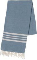 hiPPs Luxe Hamamdoek TRADITIONAL AIRBLUE | Saunadoek | Strandlaken | Handdoek | Pareo | Ultra soft katoen | Handloom | Lichtgewicht | Mooie franjes