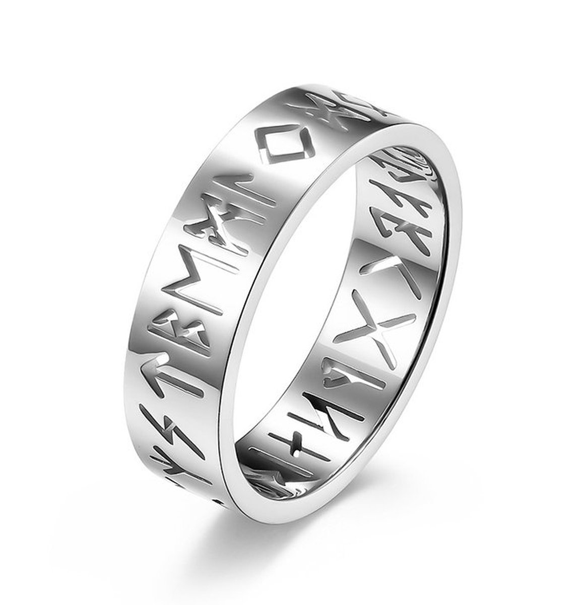 Ring heren Viking Runes - dames staal zilver kleur - Stalen Ringen van Mauro Vinci - met Geschenkverpakking- Sieraden voor de Man - Maat 10