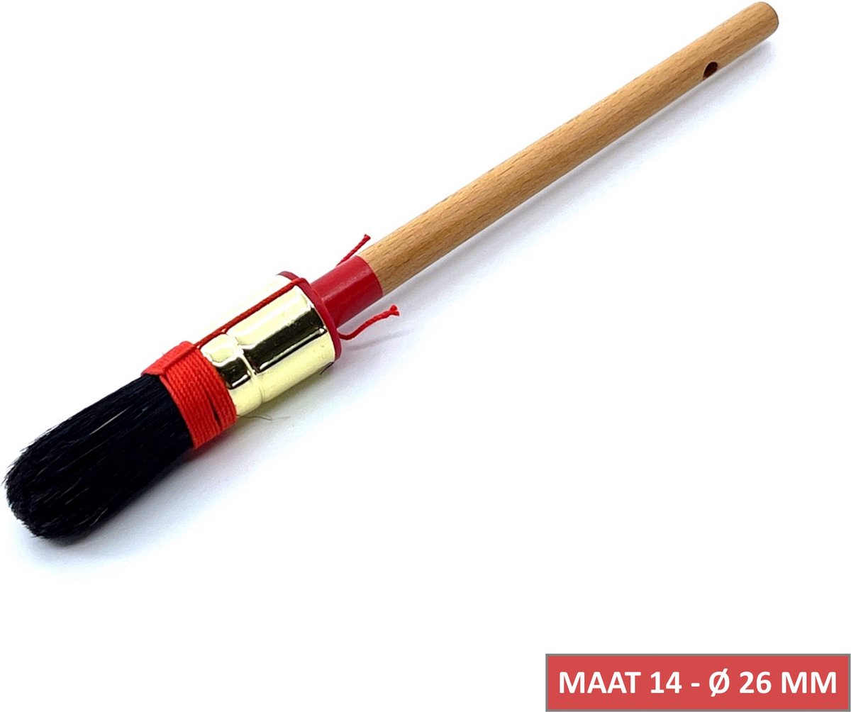 TQ4U Patentpuntkwast Maat 14 - Rond - Varkenshaar - Messing Bus - Gewaxte steel - Alkyd - Voor Alle Verfsoorten