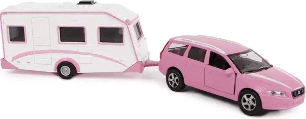 Kids Globe Die-cast Volvo V70 met Caravan - Roze, 30cm — afbeelding 4