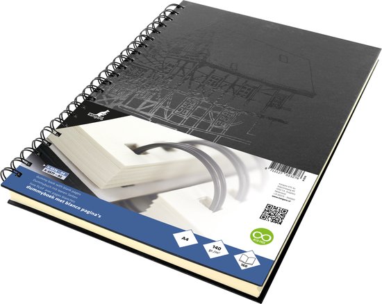 Kangaro dummyboek - A4 - zwart met design - met spiraal - 160 blanco pagina's - 140 grams crème papier - hard cover - K-5576 - Kangaro