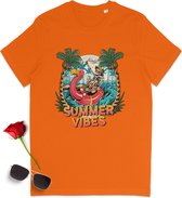 Grappig zomer t shirt - Summer Vibes - Leuk zomer tshirt vrouwen en mannen - Zomer t-shirt heren dames - Unisex maten: S M L XL XXL XXXL - t-Shirt kleuren: wit, zwart, oranje en blauw.