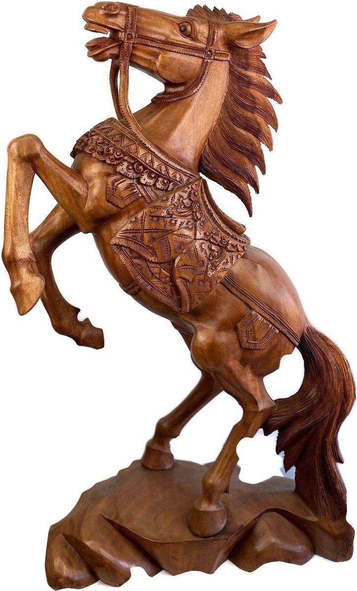 Handgemaakt houten paard / Stijgerend paard / Houten figuur / Indonesisch beeld